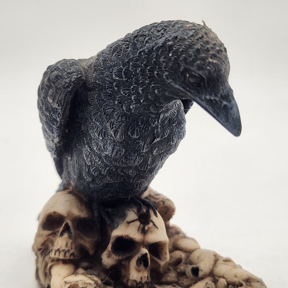 Gothic Raven Crow on Human Skulls Incense Burner Holder Resin Macabre Decor - Picture 2 of 12